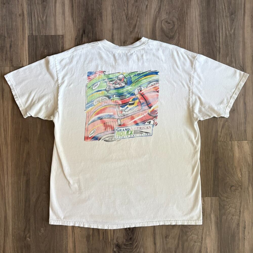 Vintage Rolex F1 Racing T-Shirt Men's Size XL Grand American Art White RARE